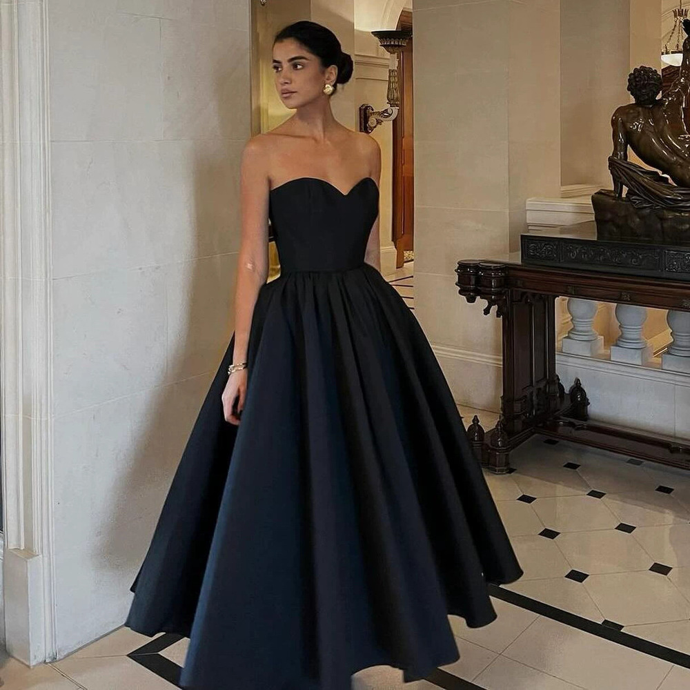 ZARA Sexy Elegant Black Strapless Midi Evening Dress for Winter